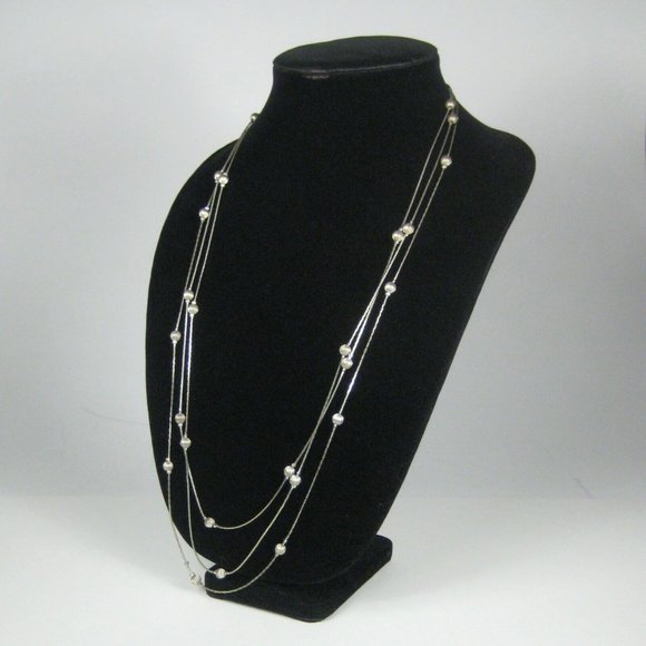 Necklace Multi Strand Station Beaded Jewelry 29 inch Silvertone Chain Women - Picture 5 of 6